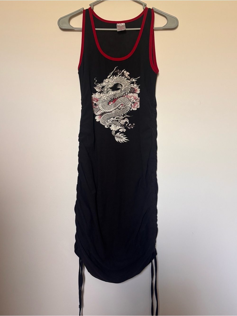 No Boundaries Black Midi Tank Dress with Red Trim and Dragon Graphic